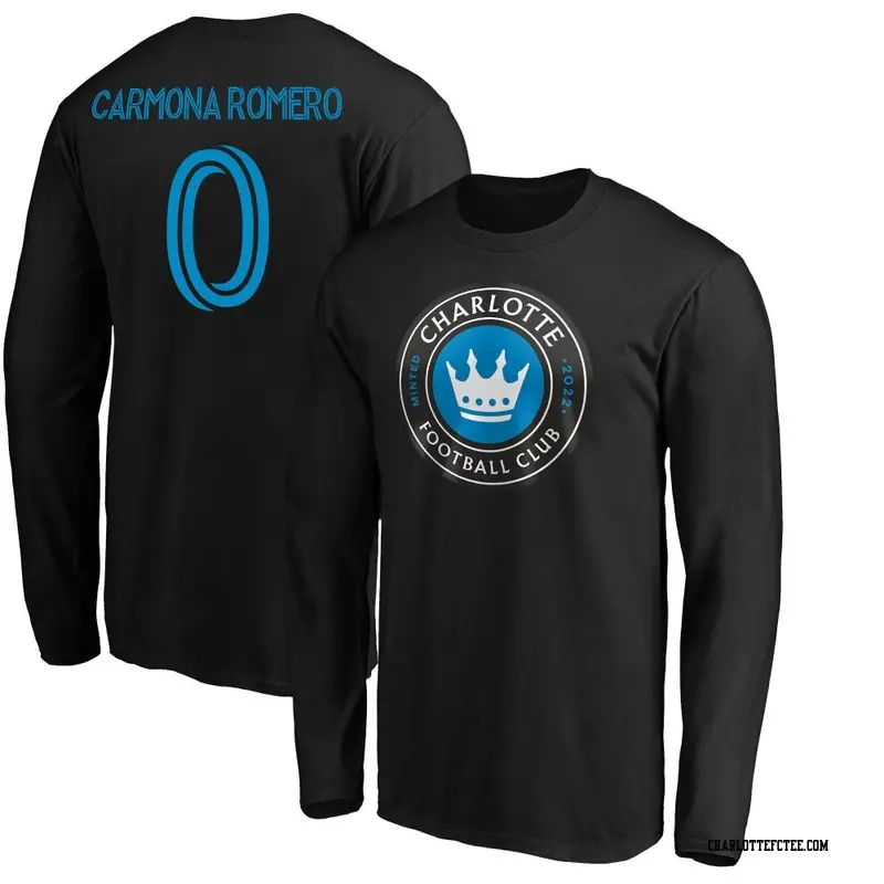 Men's Charlotte FC ＃0 Brian Carmona Romero Black Name & Number Primary Long Sleeve T-Shirt