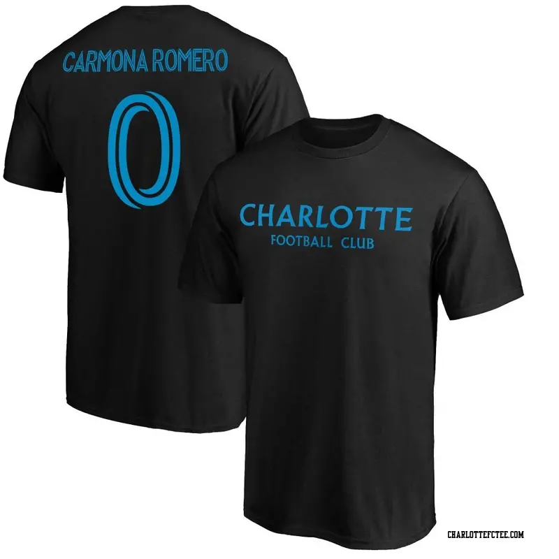 Men's Charlotte FC ＃0 Brian Carmona Romero Black Name & Number Wordmark T-Shirt