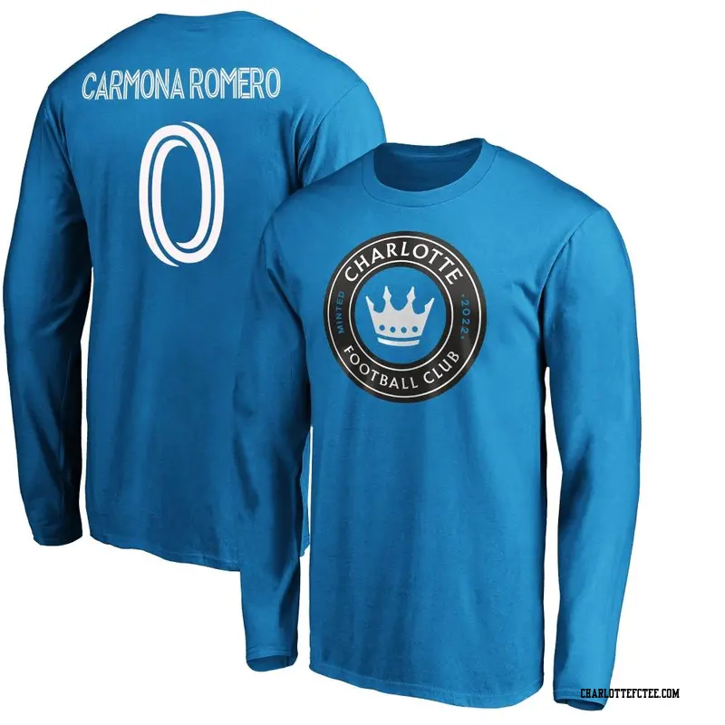 Men's Charlotte FC ＃0 Brian Carmona Romero Blue Name & Number Primary Long Sleeve T-Shirt