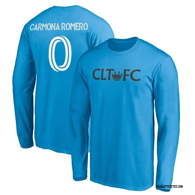 Men's Charlotte FC ＃0 Brian Carmona Romero Blue Name & Number Secondary Long Sleeve T-Shirt