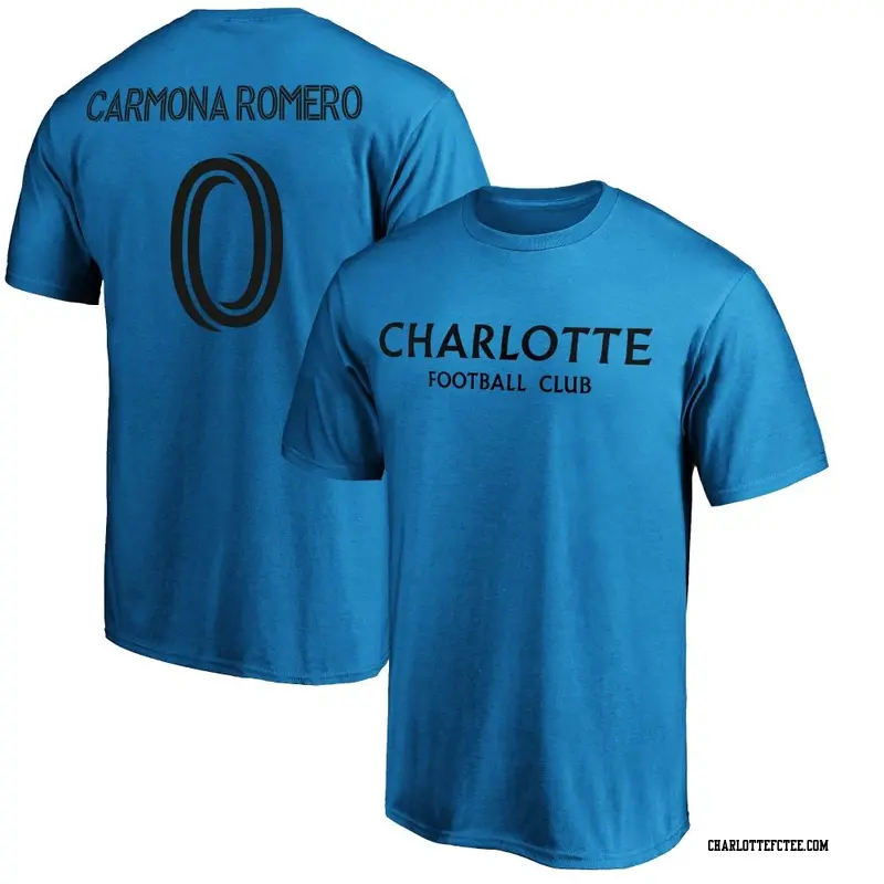 Men's Charlotte FC ＃0 Brian Carmona Romero Blue Name & Number Wordmark T-Shirt