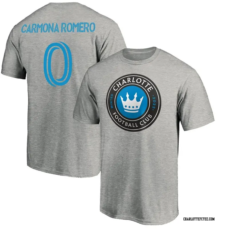 Men's Charlotte FC ＃0 Brian Carmona Romero Gray Name & Number Primary T-Shirt