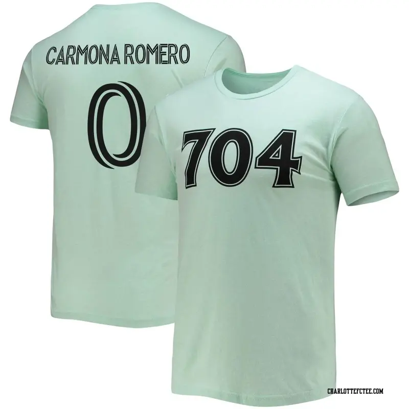 Men's Charlotte FC ＃0 Brian Carmona Romero Mint Name & Number Area Code T-Shirt