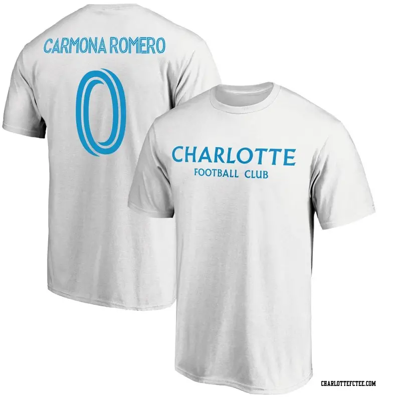 Men's Charlotte FC ＃0 Brian Carmona Romero White Name & Number Wordmark T-Shirt
