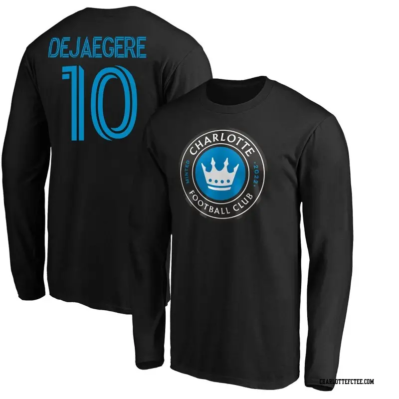 Men's Charlotte FC ＃10 Brecht Dejaegere Black Name & Number Primary Long Sleeve T-Shirt