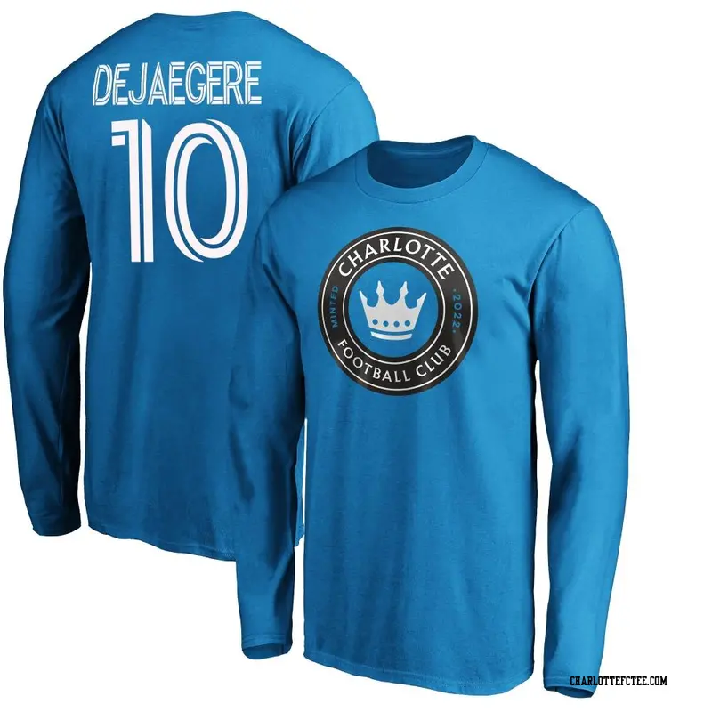 Men's Charlotte FC ＃10 Brecht Dejaegere Blue Name & Number Primary Long Sleeve T-Shirt