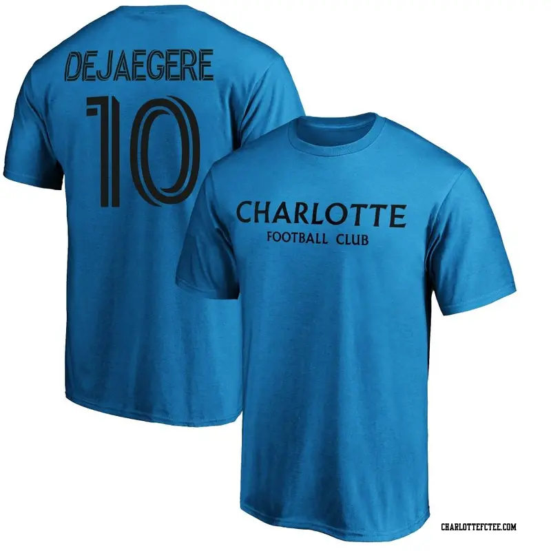 Men's Charlotte FC ＃10 Brecht Dejaegere Blue Name & Number Wordmark T-Shirt