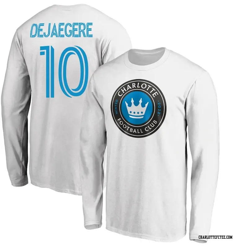 Men's Charlotte FC ＃10 Brecht Dejaegere White Name & Number Primary Long Sleeve T-Shirt