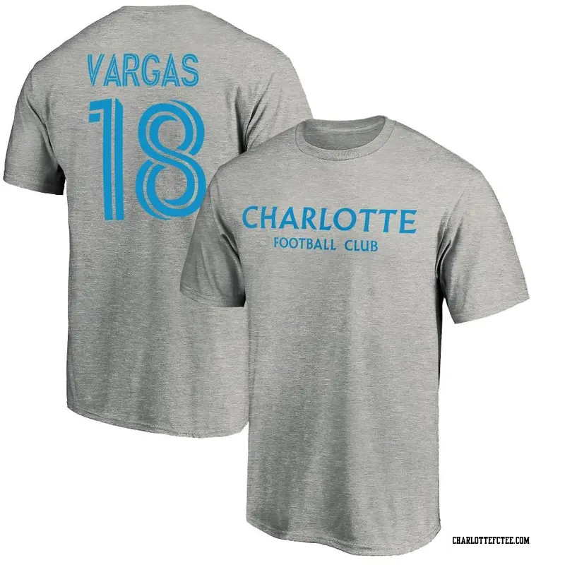Men's Charlotte FC ＃18 Kerwin Vargas Gray Name & Number Wordmark T-Shirt