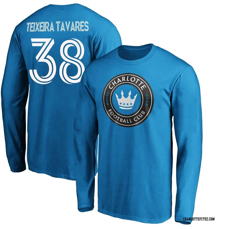 Men's Charlotte FC ＃38 Iuri António Teixeira Tavares Blue Name & Number Primary Long Sleeve T-Shirt