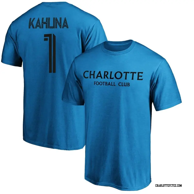 Youth Charlotte FC ＃1 Kristijan Kahlina Blue Name & Number Wordmark T-Shirt
