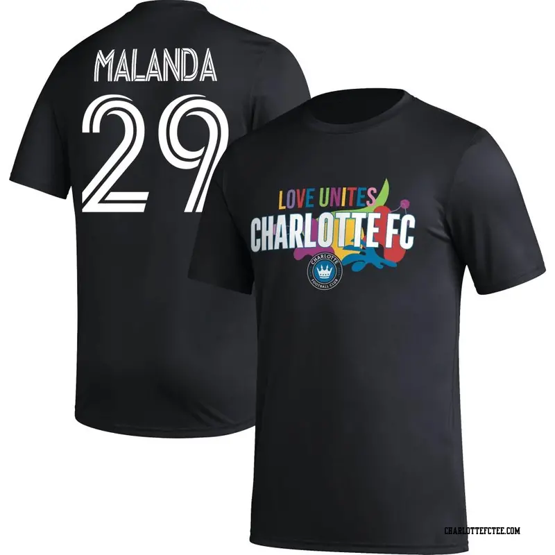 Youth Charlotte FC ＃29 Adilson Malanda Black Name & Number Love Unites T-Shirt