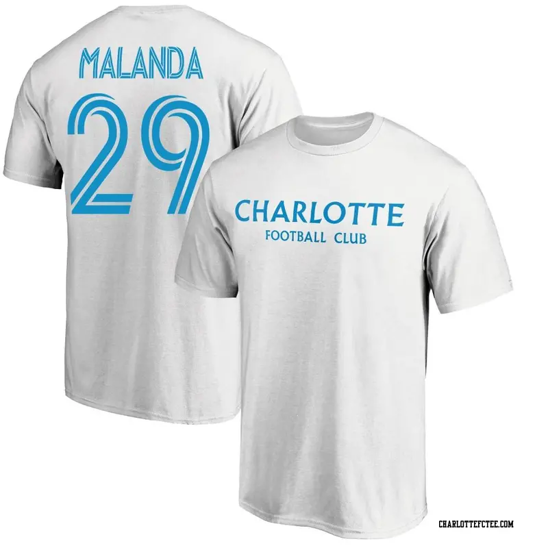 Youth Charlotte FC ＃29 Adilson Malanda White Name & Number Wordmark T-Shirt