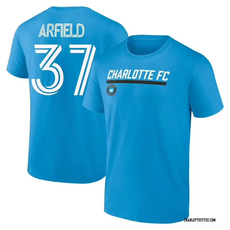 Youth Charlotte FC ＃37 Scott Arfield Blue Name & Number Stacked Slant T-Shirt